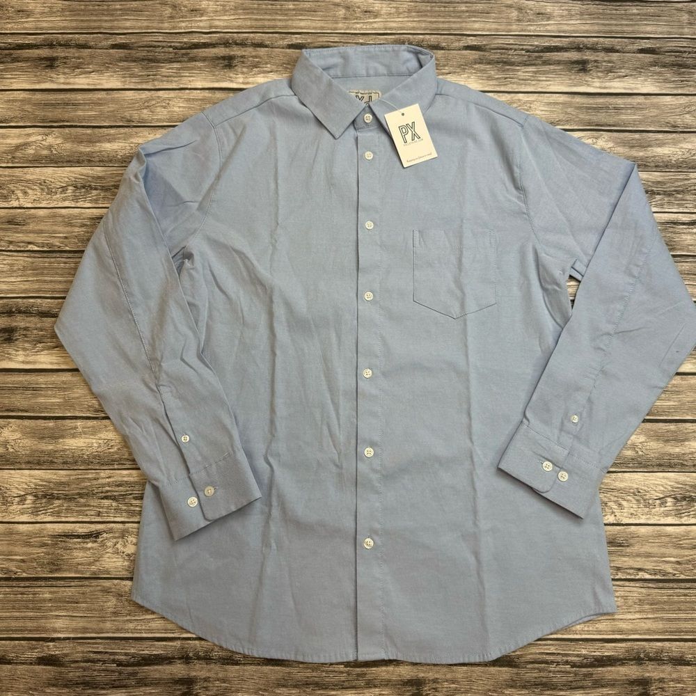 Men's PX Medium Light Blue Stretch Button Down Dress Shirt NWT